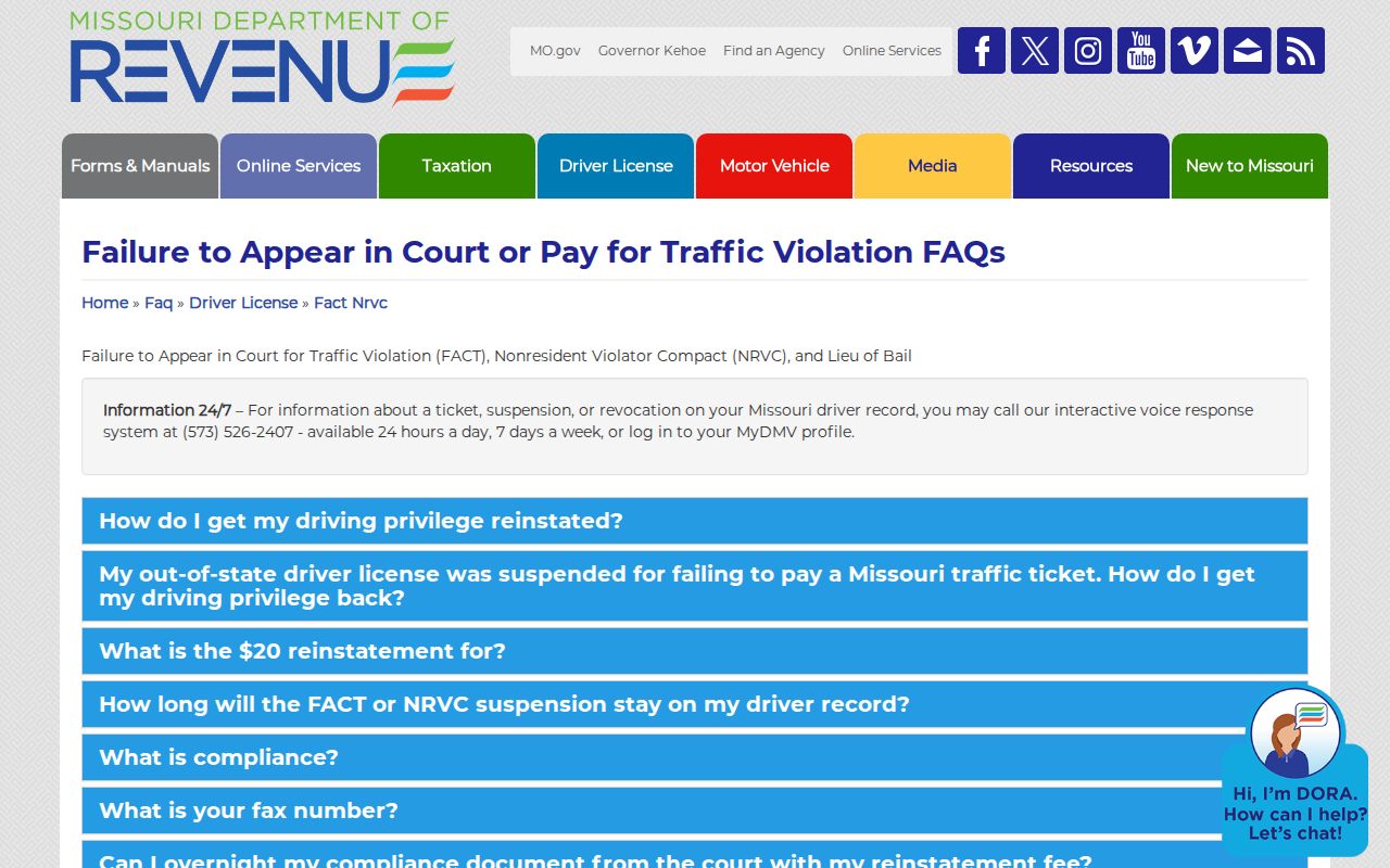Missouri DOR FACT NRVC and Lieu of Bail guidance