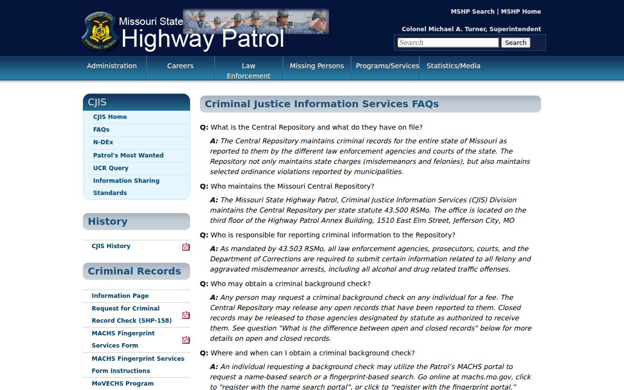 Missouri State Highway Patrol local agency warrant guidance