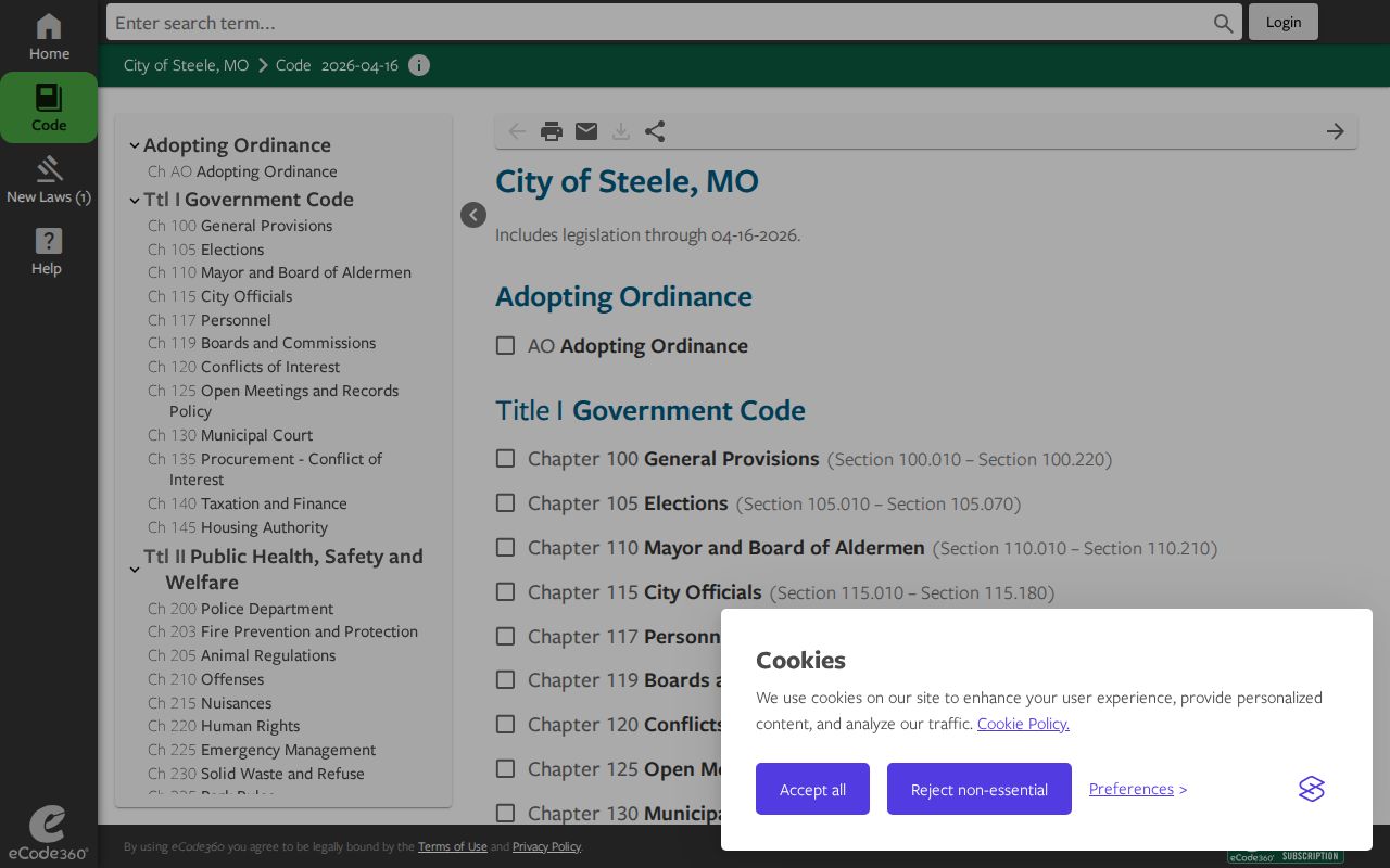Steele municipal court code index