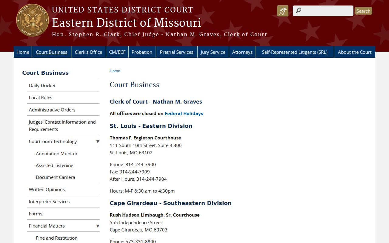 Eastern District of Missouri federal courthouse information